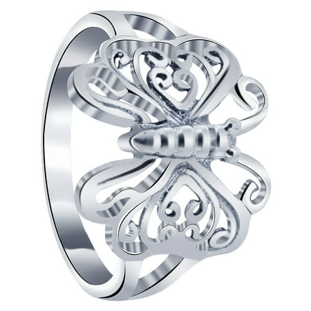 Antique Butterfly Ring - Gem Avenue 925 Sterling Silver Antique Finish Butterfly Ring