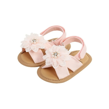 

Vera Natura Baby Girls Princess Sandals Big Rhinestone Flower Open Totes Anti-Skid Soft Sole Walking Shoes Ankle Stick-On Summer Foot Wear