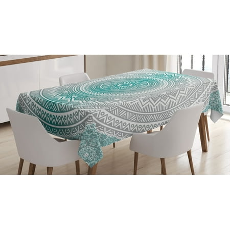 Cover For Dining Room Table Grey and Teal Tablecloth, Mandala Ombre Design Sacred Space Geometric Center Point Boho Meditation Art, Rectangular Table Cover for Dining Room Kitchen, 60 X 84 Inches, Grey Teal, by Ambesonne ()