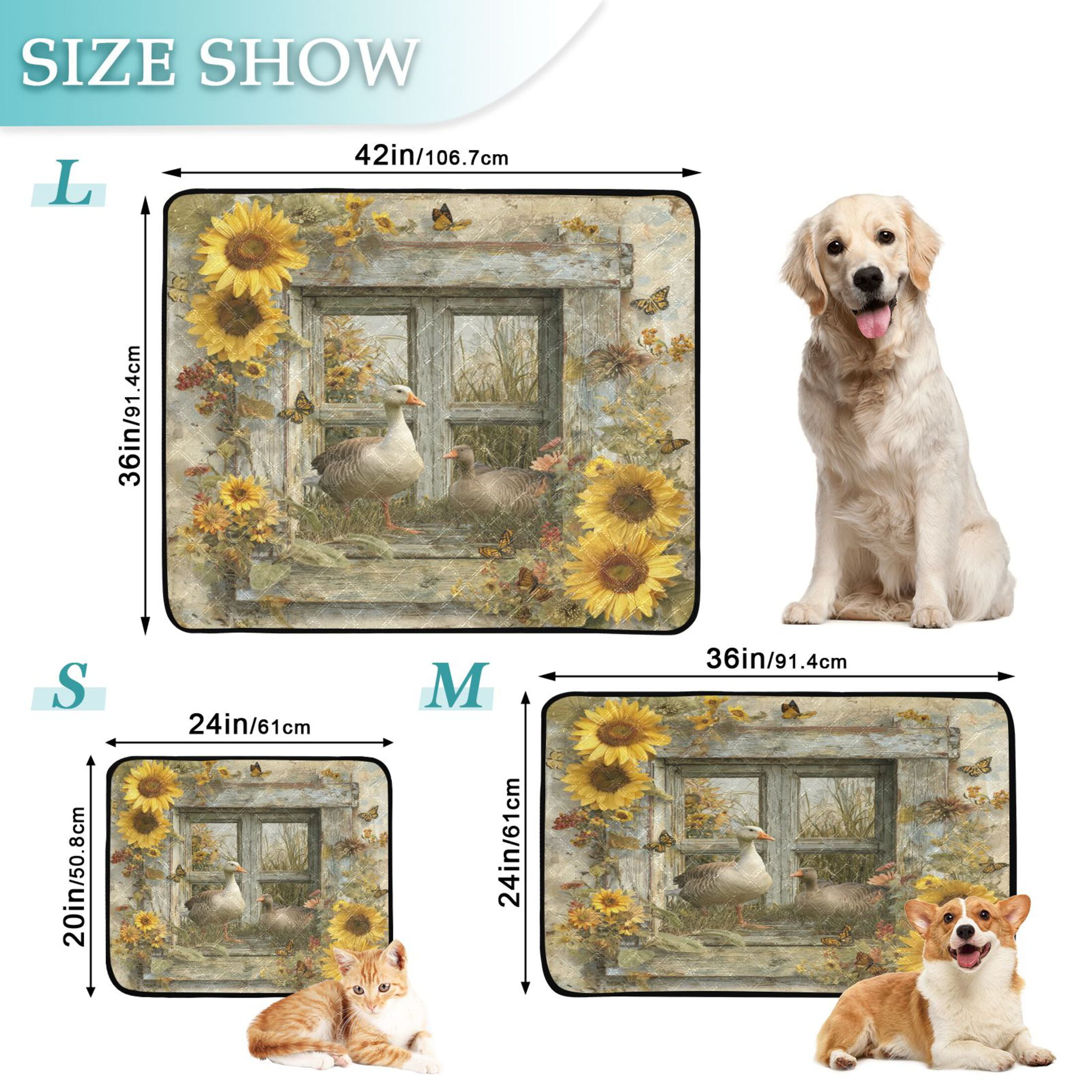 Qxltty Country Goose Cat litter Pads Pet Set of 3 Diaper Mats Center Anti-leakage Layer Absorbent Soft and Comfortable