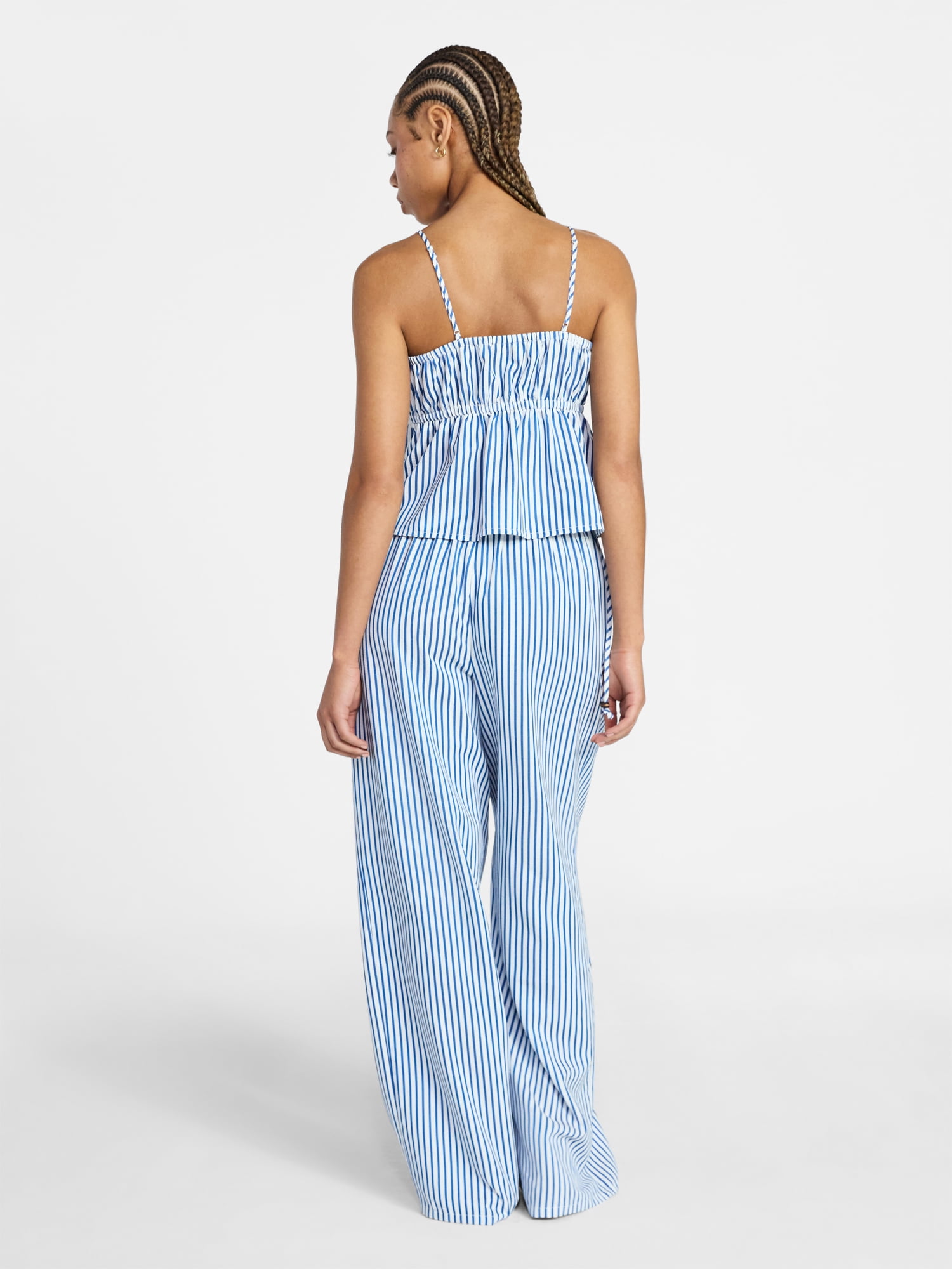 No Boundaries Seersucker Double Tie Cami Top and Pants Set, 2-Piece, Women's XXS-XXL