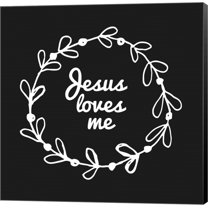 Jesus Loves Me - Wreath Doodle Black by Inspire Me, Canvas Wall Art