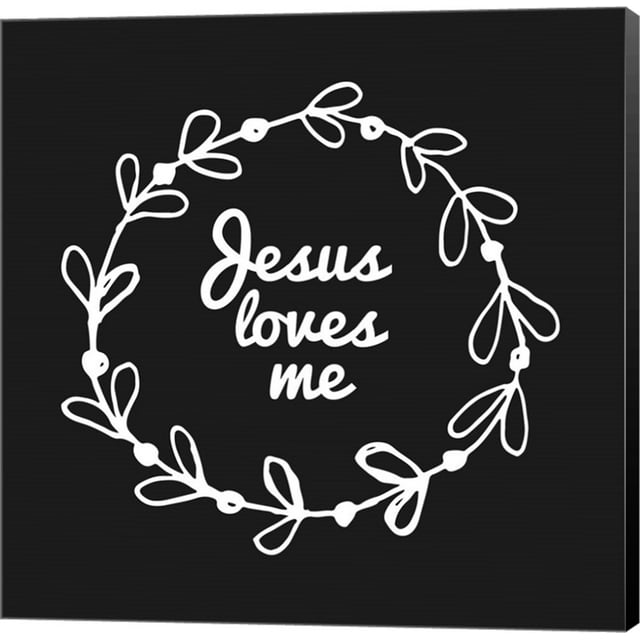 Jesus Loves Me - Wreath Doodle Black by Inspire Me, Canvas Wall Art