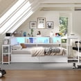 thumbnail image 3 of AENKYO Twin Size Corner Daybed with Desk & Storage, Reversible LED Bed Frame with Charging Station & Drawers, White, 3 of 8