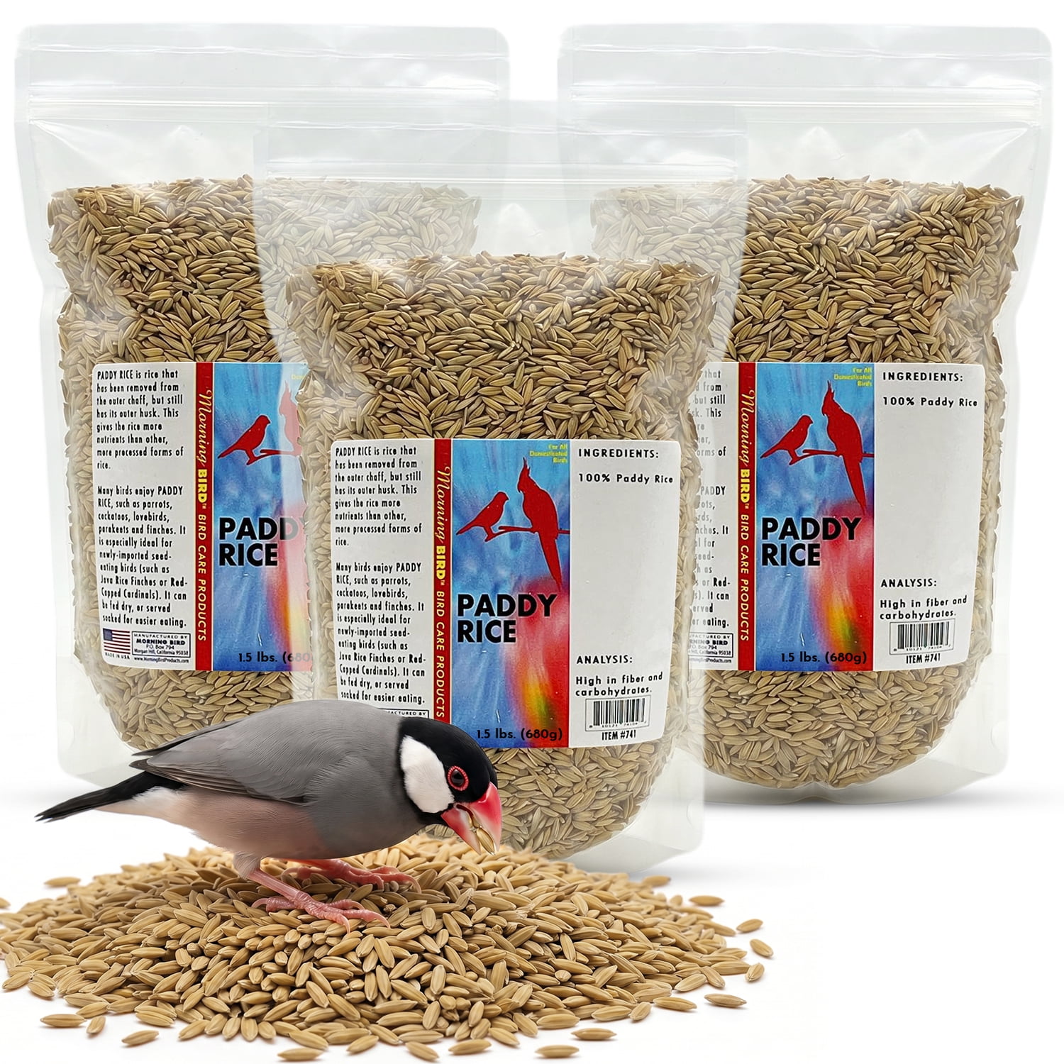 Morning Bird Paddy Rice 4.5 lbs (3-Pack, 1.5 lbs Each) – Bird Food for Seed-Eating Birds – Natural Rice Seed for Daily Nutrition