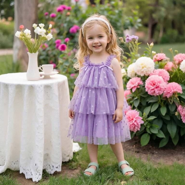 KDFJPTH Dresses for Girls Fancy Toddler Sleeveless Holiday Party Tiered Mesh Dance Party Sun Dress