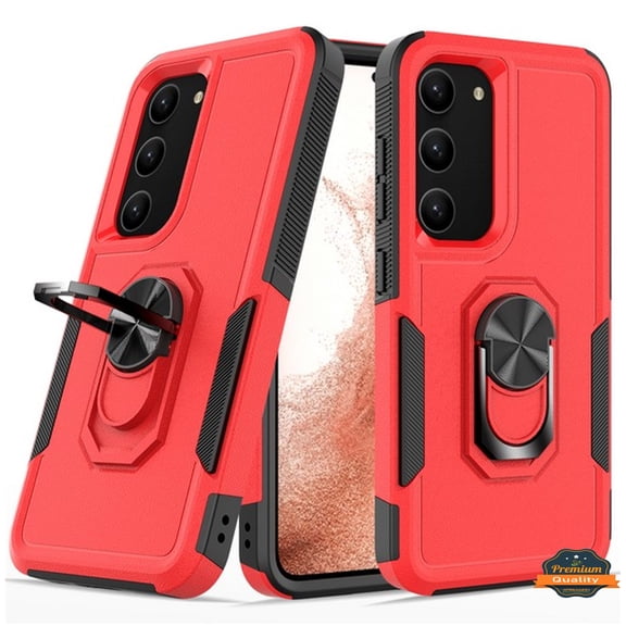 Xpression Phone Case For Samsung Galaxy A26 Heavy Duty Rugged Hybrid, Dual-Layer Shockproof Protection with Magnetic Ring Stand Holder Cover, Red