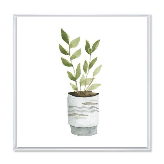 Designart 'Indoor Green Home House Plants in Pots II' Traditional Framed Canvas Wall Art Print