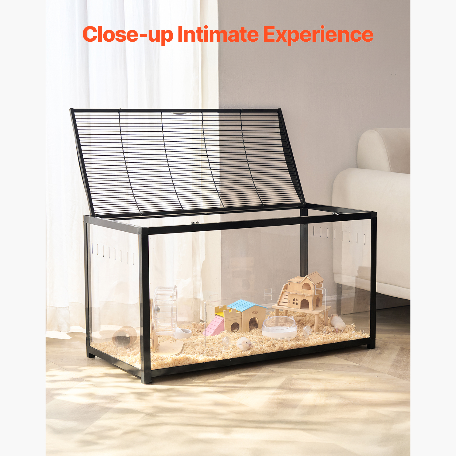 KFFKFF Rodent Enclosure, Full View Clear Rodent Domiciles, Compact Creature Cage, 37.8 x 18.5 x 21.7 in, Breathable Pet Rodent Homes with Front Access, Mobile Rodent Residence for Rats, Guinea Pigs