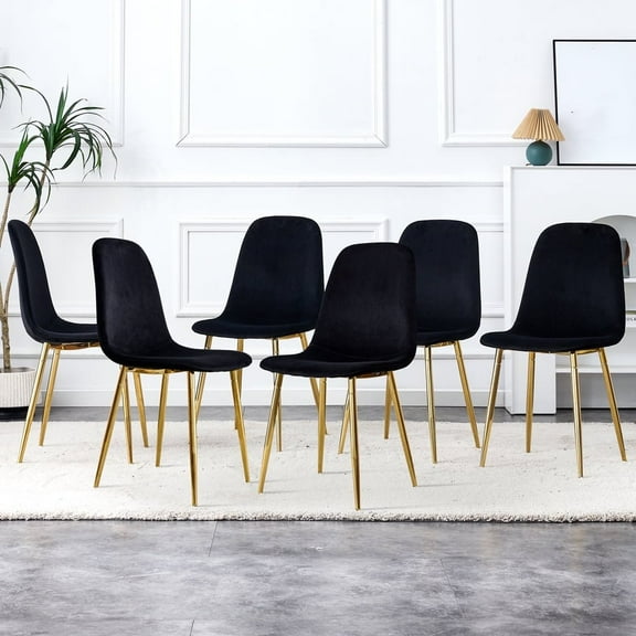 Knubmt 6 Pack Side Chair with Golden Metal Legs, Velvet Dining Chair for Home, Dining Room, Living Room, Black