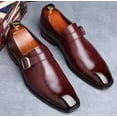 thumbnail image 6 of Santimon Men Single Monk-strap Shoes Formal Business Shoes Square Toe Dress Shoes Wine Red 11 US, 6 of 8