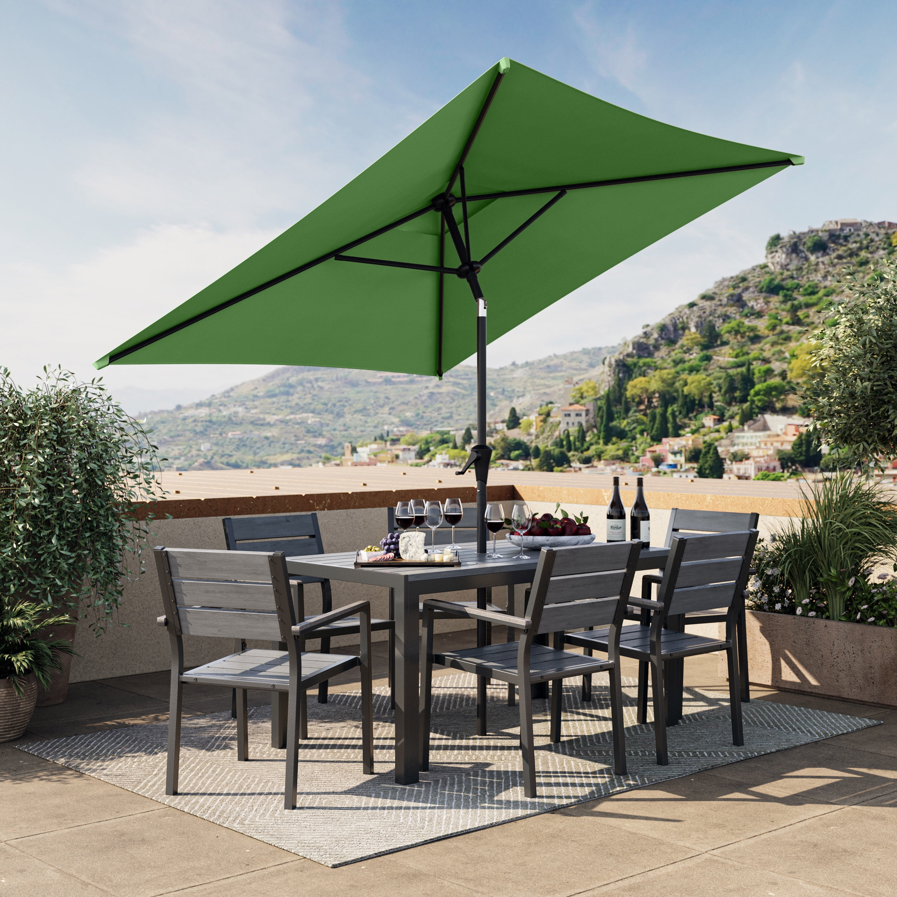 Parasol de marché carré inclinable CorLiving 1,98 m x 1,98 m avec structure en acier et toile résistante, vert forêt