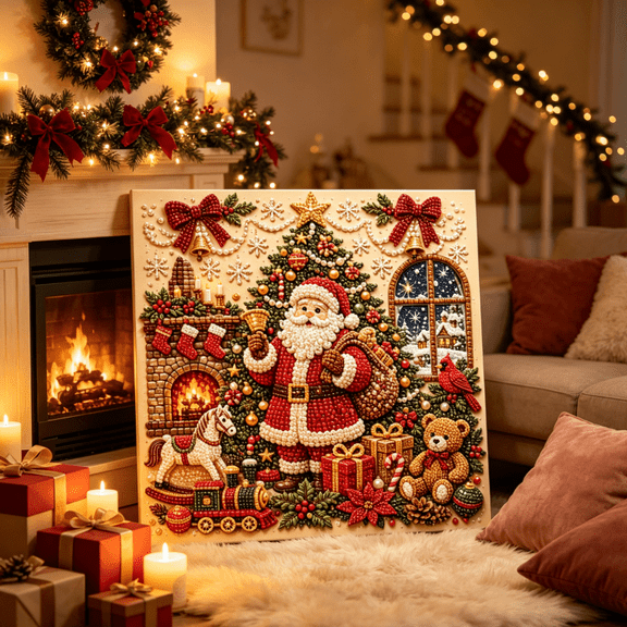 DIY Christmas Diamond Painting Kit, Santa Claus 3D Rhinestone Craft for Adults and Beginners, Festive Gem Art Set for Home Wall Decor