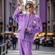 thumbnail image 2 of Camisón de manga larga Gibobby Para mujer Tirantes Pantalones Traje Moda Imitación Seda Impresión Morado L, 2 of 5