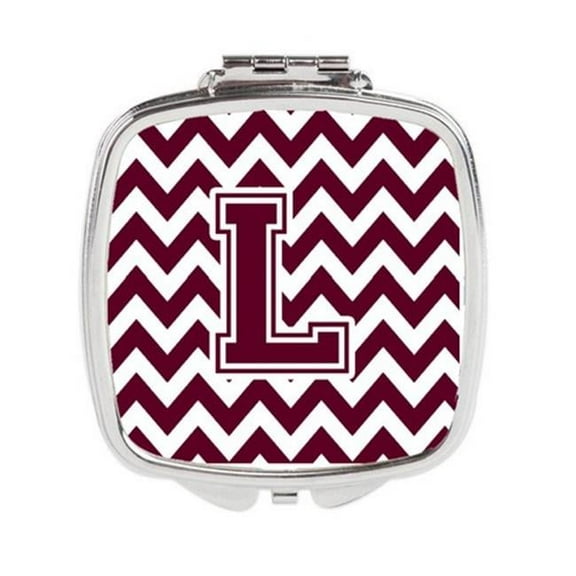 Carolines Treasures  Letter L Chevron Maroon & White Compact Mirror