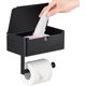 thumbnail image 1 of Portarrollos de papel higiénico grande con estante, dispensador de toallitas y almacenamiento, acero inoxidable, montado en la pared, negro mate, papel higiénico mejorado y almacenamiento de toallitas JFHHH pequeña, 1 of 5
