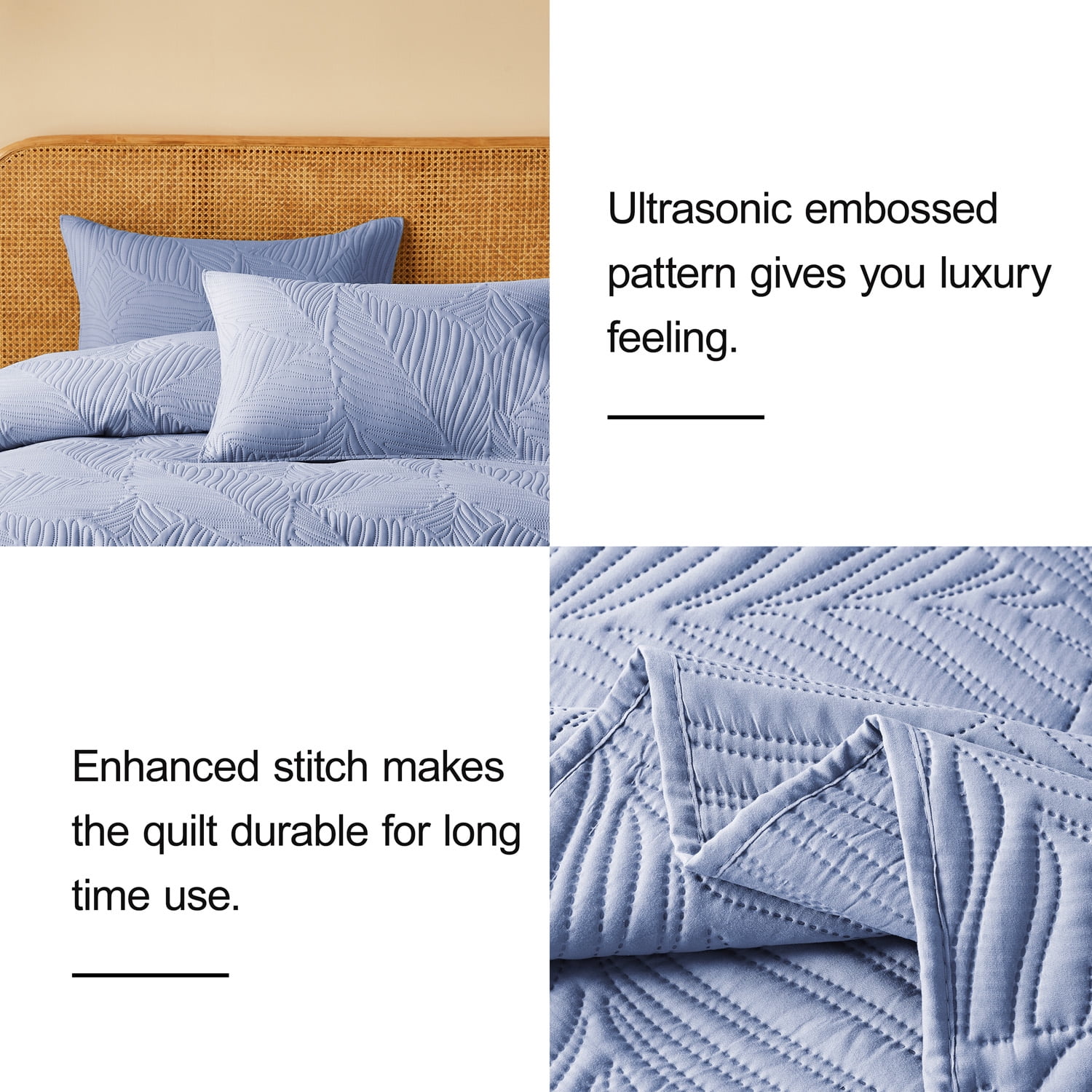 Davulos Twin Quilt Bedding Set Blue Soft Lightweight Bedspread 68"x85" with Leaf Pattern Microfiber Bed Coverlet Quilt Bedding Set for All Season (1 Quilt,1 Sham)