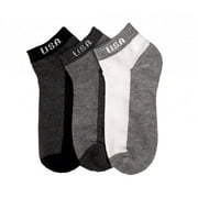 Kids Unisex Spandex Low Cut Socks with USA Logo, Black, Grey & White - Size 6-8 - 144 Per Pack - Case of 144