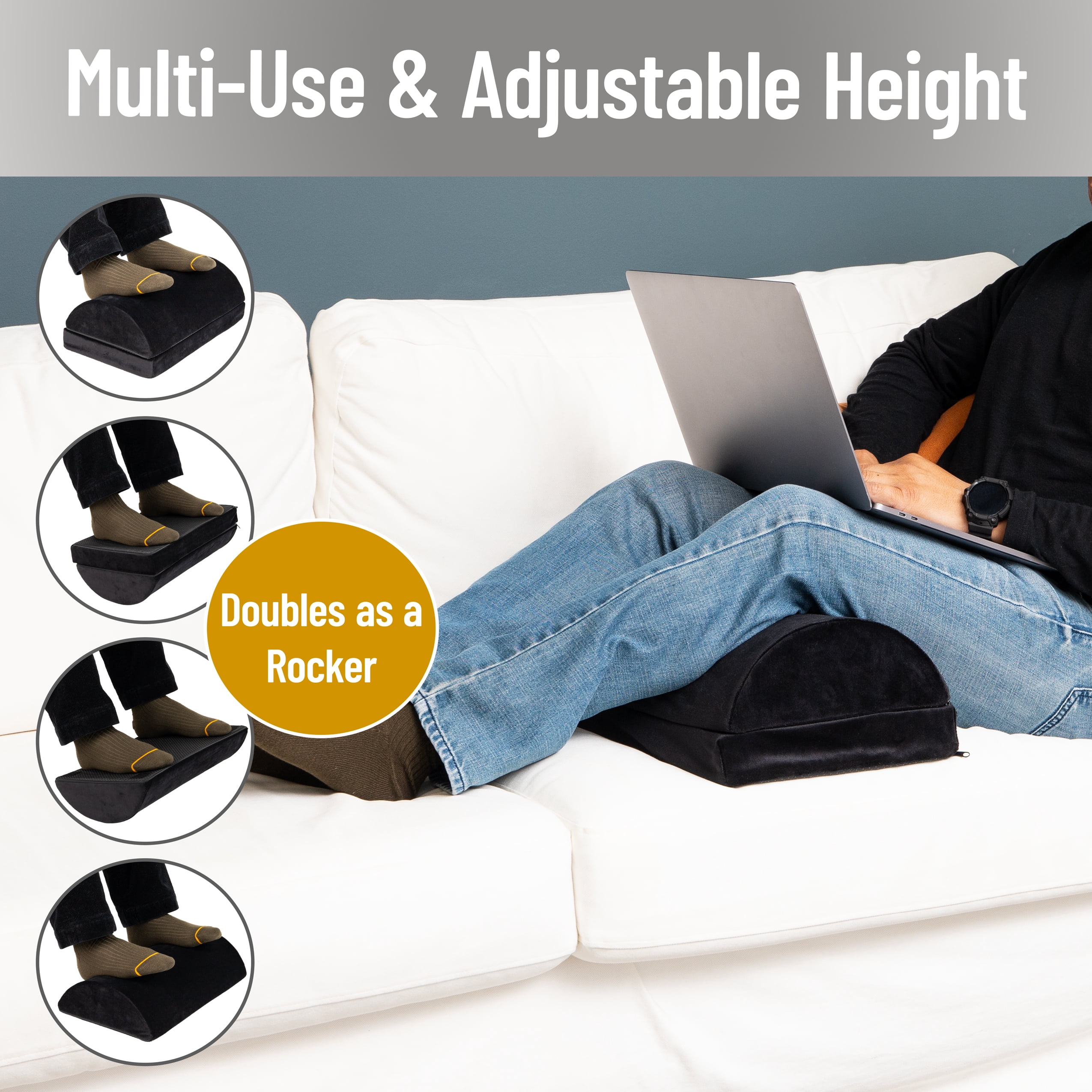 Mind Reader Air-Cloud Memory Foam Under Desk Footrest, Ergonomic Support for Back, Hip, Legs, Knees & Feet, Adjustable Height, Memory Foam, Black