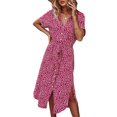 thumbnail image 4 of PENGXIANG Femmes Imprimé Floral en Vrac Chemise Robe Mode Plage Manches Courtes V Cou Casual Été Boho Midi Robe Vêtements, 4 of 10