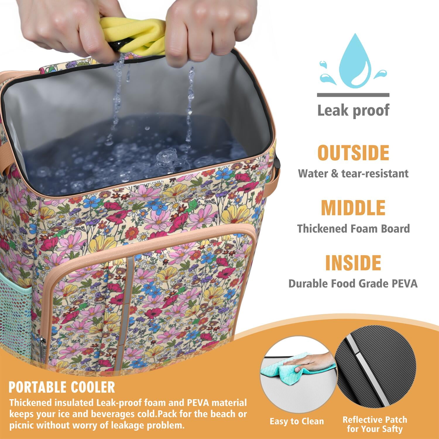 Travel Cooler Bag - Pioneer Flower Camping Beer Cooler Backpack with Bottle Opener- Waterproof Insulated Picnic Backpacks - Cooler Bag for Beach