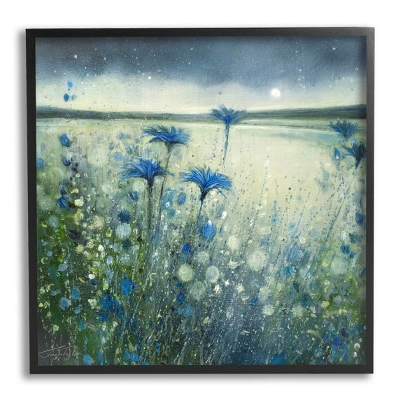 Lakeside Botanicals Moonlit Night Sky Landscape Painting Black Framed Art Print Wall Art