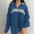thumbnail image 2 of Women's Half Zip Oversized Sweatshirts Long Sleeve Color Block Pullover Top Casual Loose Long Sleeve Lapel Sweatshirt (Blue 2XL), 2 of 4