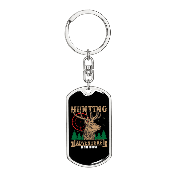 Hunting Adventure Stainless Steel or 18k Gold Premium Swivel Dog Tag Keychain