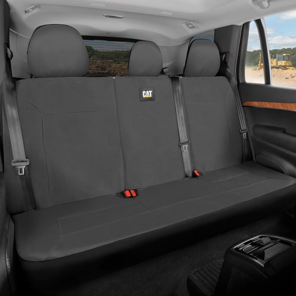 CAT Gray Rear Seat Cover for Trucks, Cars & SUVs – Heavy-Duty Oxford Canvas – 60/40 Split Bench Protector – Durable Back Seat Cover for Work Trucks, Pets, Travel – Car & Truck Interior Accessory