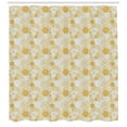 thumbnail image 3 of Floral Shower Curtain, Illustration of Chrysanthemum and Dahlia Flowers Distinct Petal Mark, Fabric Bathroom Set with Hooks, 69W X 70L Inches, Cream and Earth Yellow, by Ambesonne, 3 of 3