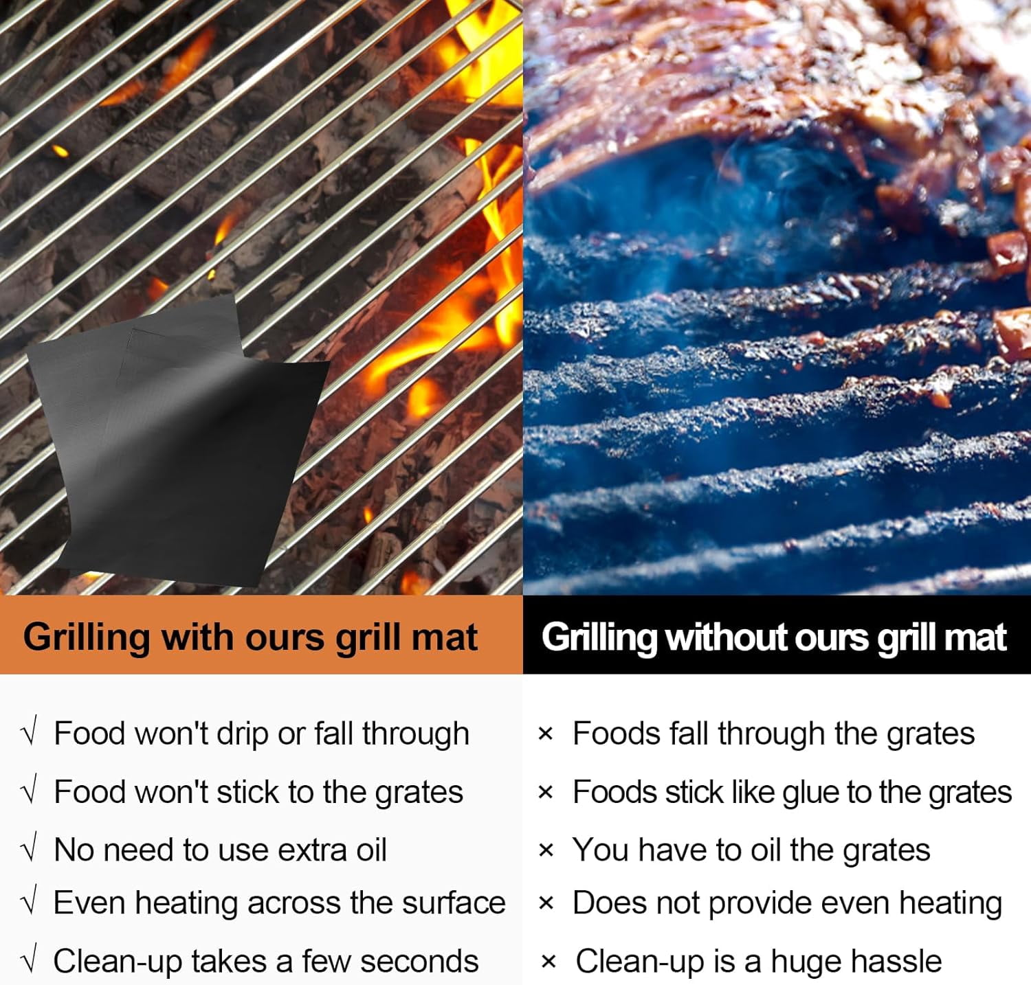 for Outdoor Grill Set of 6 - Heavy Duty Non-Stick BBQ Grilling Mat & Oven Liner, Reusable, Easy to Clean - Works on Oven, Gas, Charcoal, and Electric BBQ - 15.75 x 13 Inch