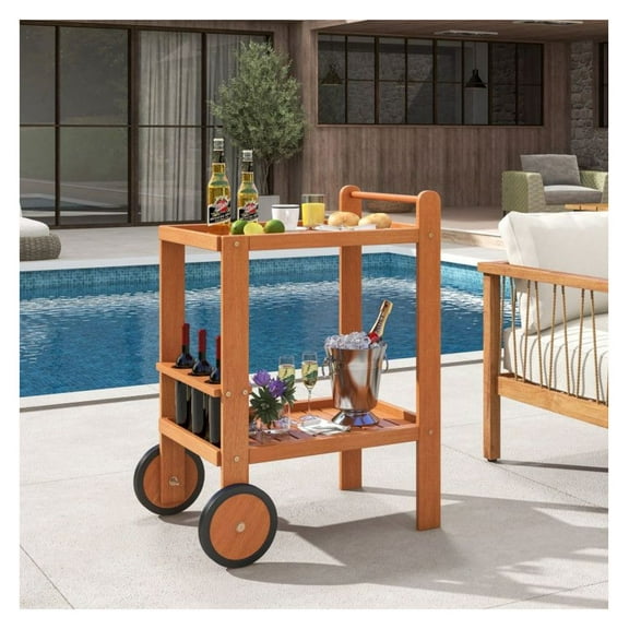 FASCK 2-Tier Rolling Serving Cart with Wine Holders, 2 Rubber Wheels, Mobile Bar Cart for Entertaining, Kitchen, Dining Room, Party Hosts