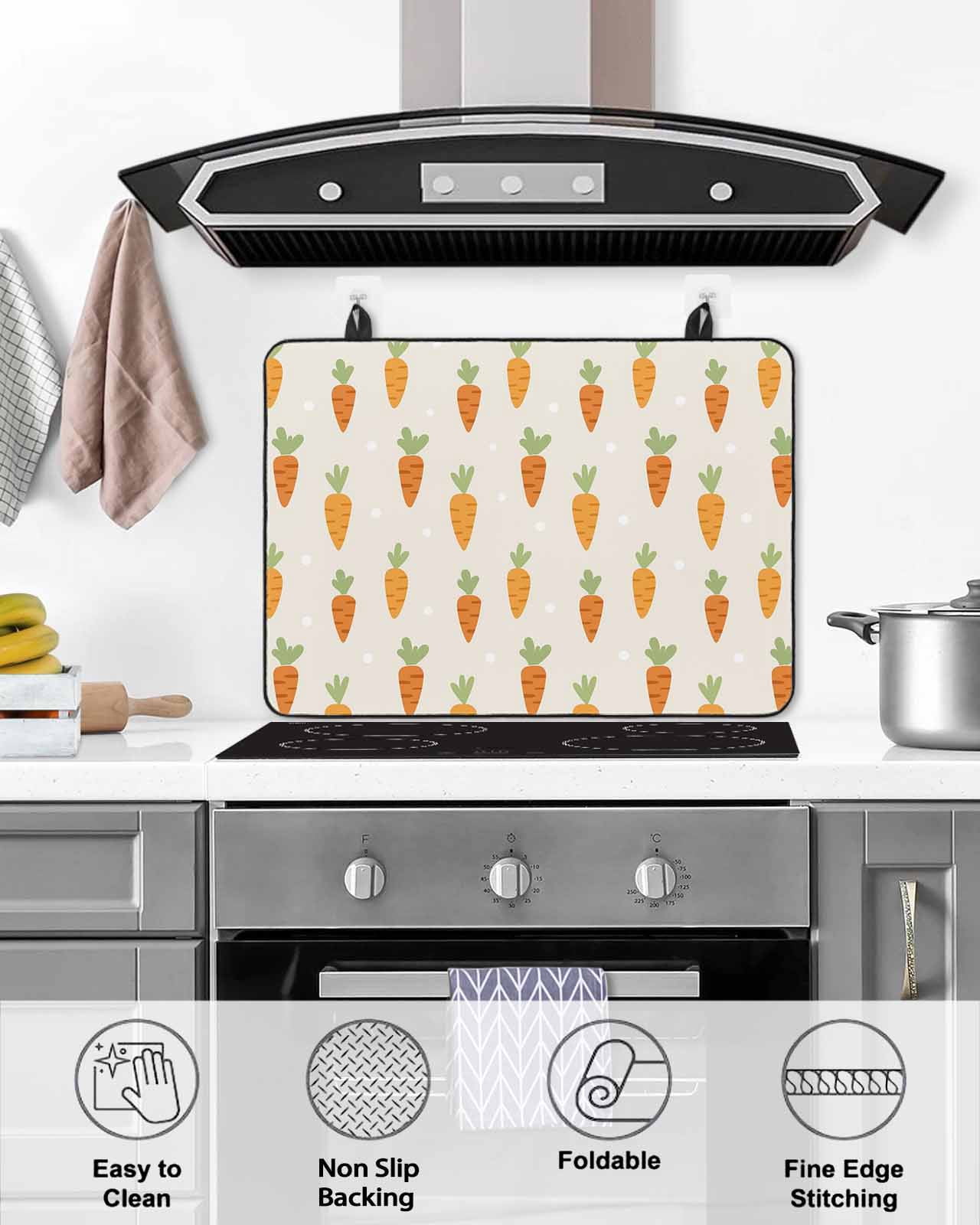 Large Induction Cooktop Protector Mat Carrots Stove Top Covers for Electric Stove, Watercolor Easter Vegetables Beige Decorative Stove Burner Cover Mats, Glass Top Stove Cover