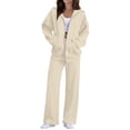 thumbnail image 2 of 2 Piece Sets for Women Zip Up Hoodie Wide Leg Sweatpants Matching Set Lounge Outfit Comfort Casual Fall Winter Tracksuit,XXL,Khaki, 2 of 7