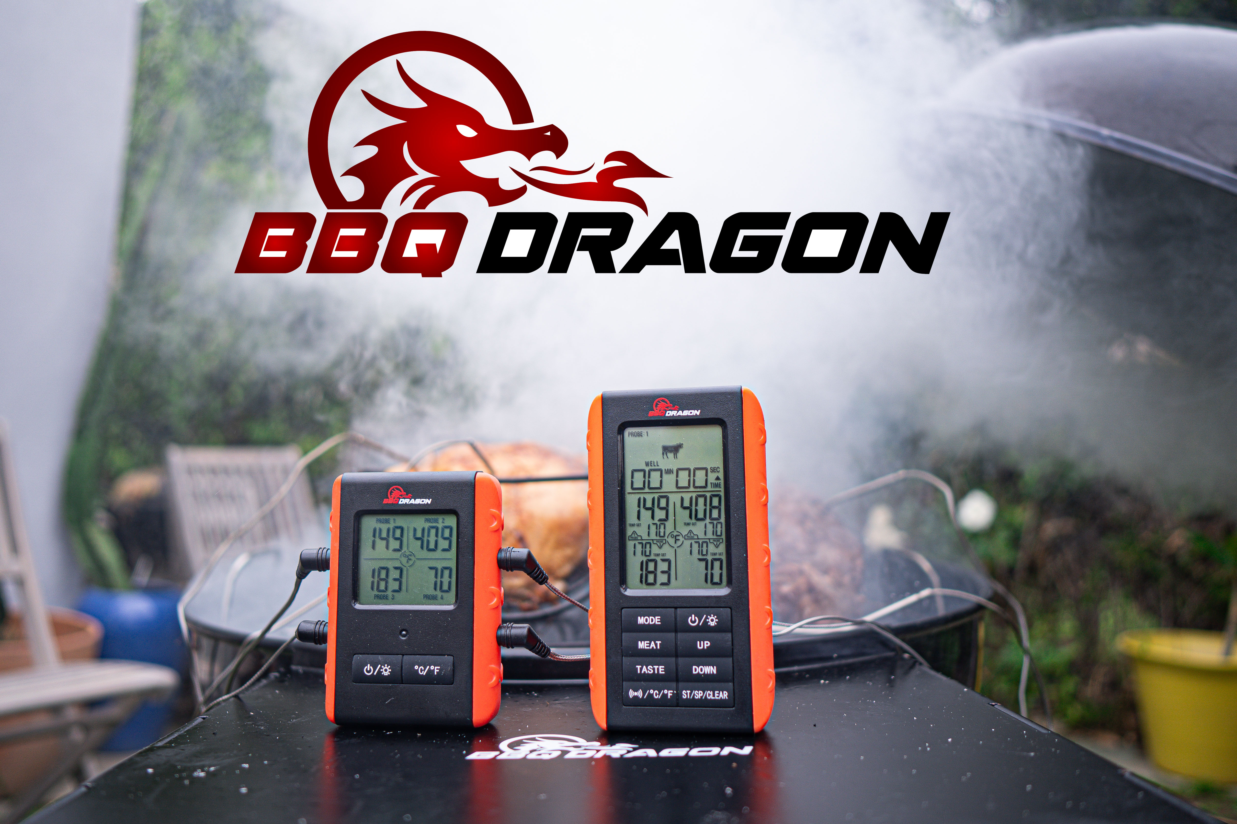BBQ Dragon 2 Piece Wireless Meat Digital Thermometer with Remote, 2 High-Temperature Probes Perfect for Smoking or Roasting