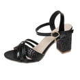 thumbnail image 6 of Rokment Sparkly Sequin Dressy Sandals for Women Bride Wedding Metallic Delicate Leather Pointed Toe Chunky Block High Heels Rhinestones Dress Pumps Summer Black Size 6, 6 of 7