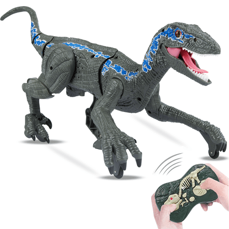 DIKTOOK Remote Control Dinosaur Toy Electronic Realistic RC T-Rex Walking Robot Dino w/ Light & Roaring (Gray)