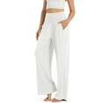 thumbnail image 3 of ClodeEU Women's High Rise Elastic Waist Wide Leg Pants with Pockets,Lounge Casual Trousers White,Womens Plus XL, 3 of 9