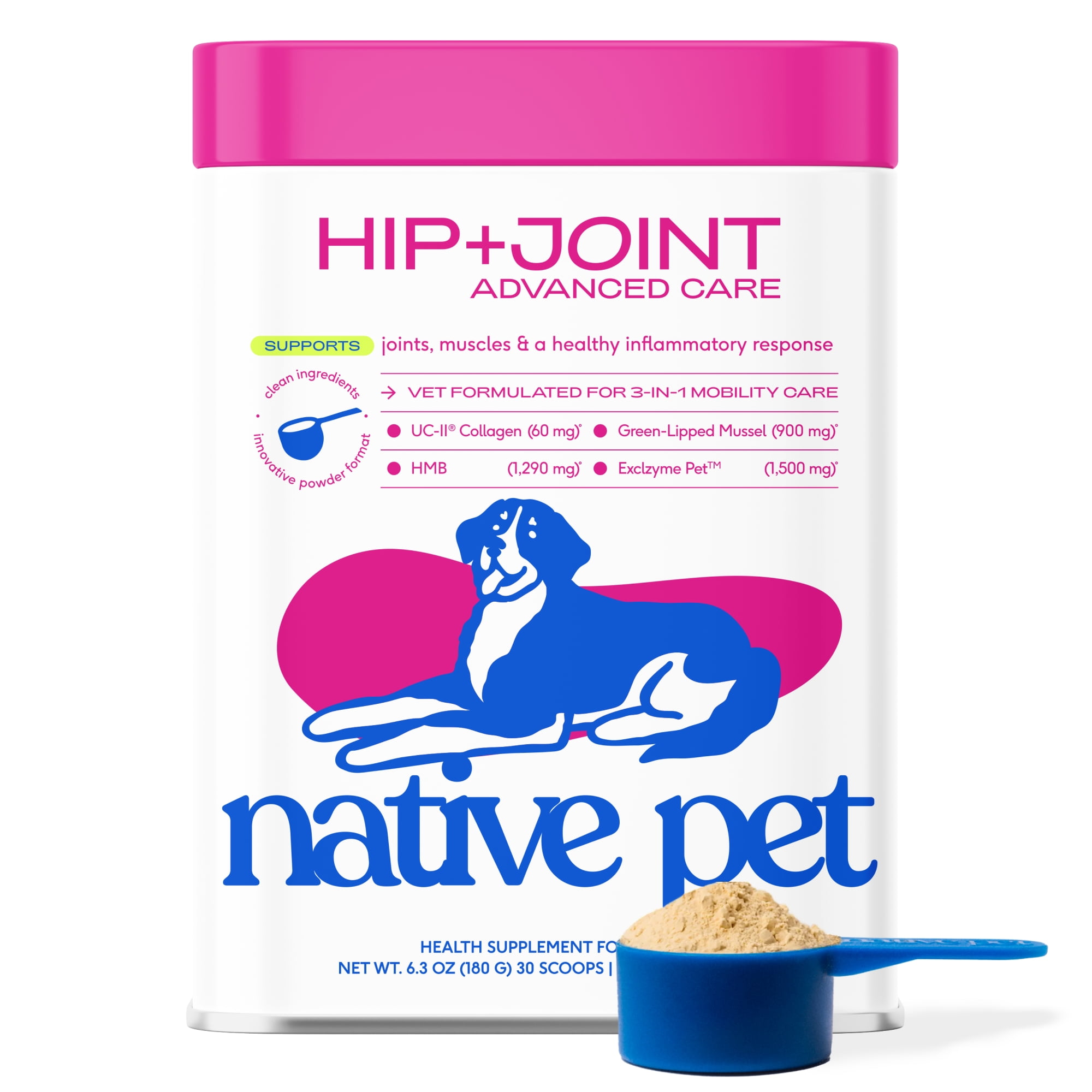 Native Pet Hip & Joint Advanced Care Powder Supplement for Dogs, 6.3-oz