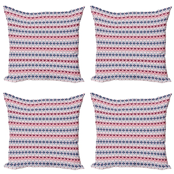 Ambesonne Ethnic Throw Pillow Cover 4 Pack, Pattern Triangles, 24", Pale Pink Dark Blue