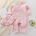 thumbnail image 2 of Kakishop Newborn Baby Girl Boy Ruffle Romper Knit Sweater Onesie Jumpsuit Long Sleeve Romper + Hat Solid Fall Winter Outfits (Red,0-3 Months), 2 of 6