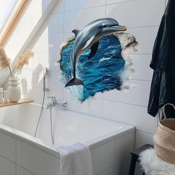 3D Under The Sea World Stickers Removable Love Ocean Dolphin Wall Stickers Dolphin Murals Underwater World Vivid Fish Sea  Animals Art Floor Decal for Bathroom Living Room Bedroom Decor