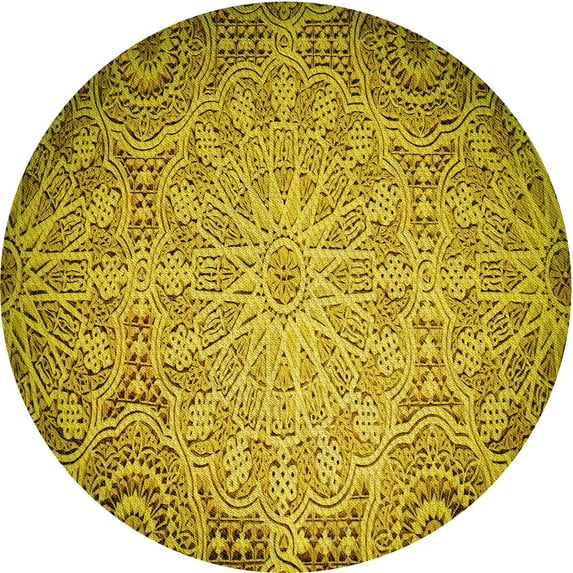 Ahgly Company Indoor Round Patterned Dark Bronze Brown Area Rugs, 3' Round
