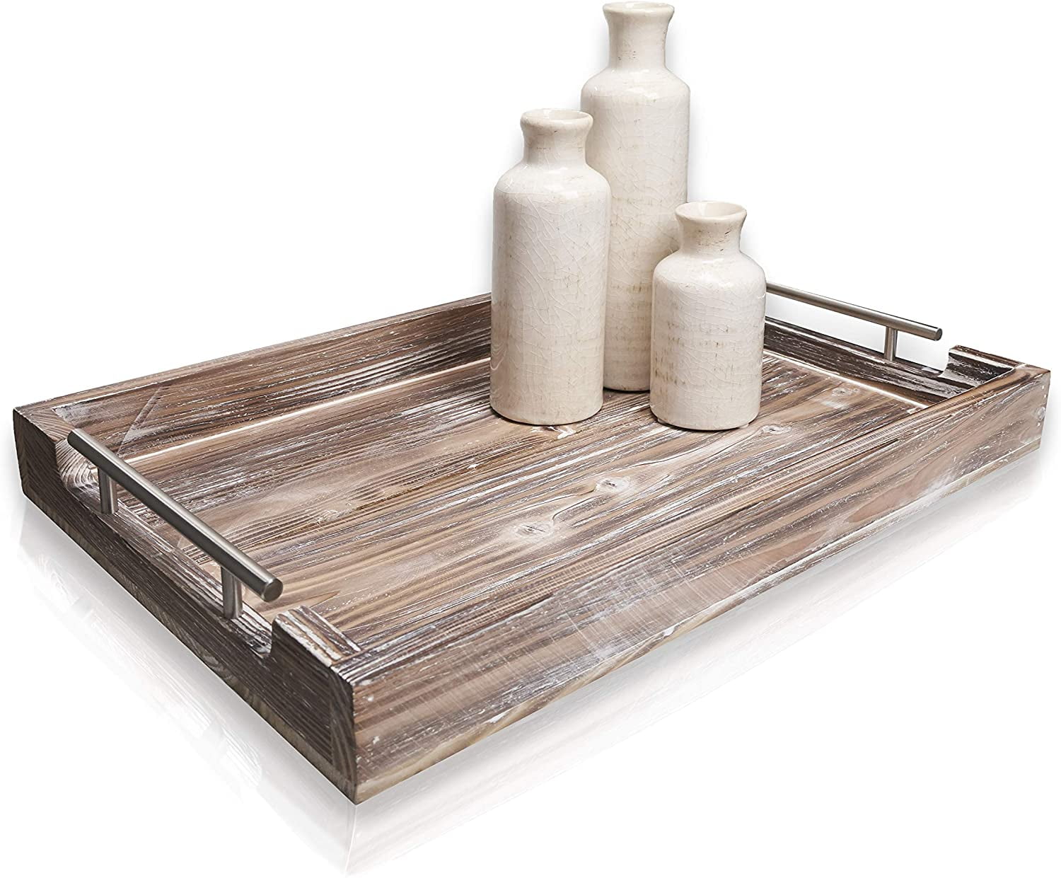 DecorX Decor Ottoman Tray Large Rustic Serving Tray Vintage Torched