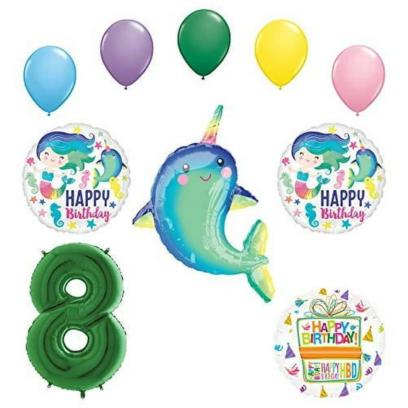 Mayflower Products Mermaid and Narwhal Party Supplies 8th Birthday Balloon Bouquet Decorations