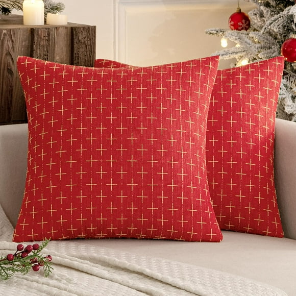 Fundas de almohada decorativas MIULEE de 18 x 18 pulgadas de arpillera rústica roja, paquete de 2