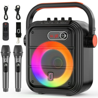 FanFun Karaoke Machine with 2 Wireless Microphones, Treble/Bass PA System Bluetooth Speaker with RGB Light for Adults/Kids