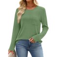 thumbnail image 5 of Aobny Long Sleeve Flowy Tops for Women Green Crew Neck Tops with Pocket Waffle Knit Pullover Date Night Tops for Women,XL, 5 of 7