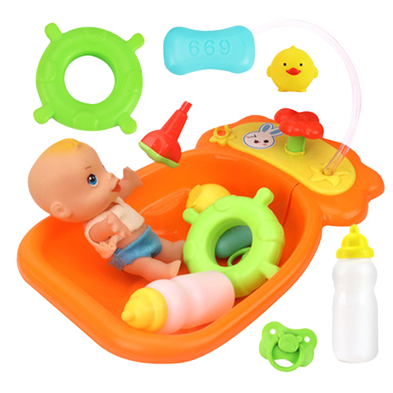 Kids Plastic Bath Tub Doll Set Pretend Role Play Toy with Shower