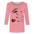 thumbnail image 4 of KIHOUT Liquidation Hauts, Chemises à Manches 3/4 pour Femmes Blouse à Imprimé Graphique Visage Col Rond Tunique Décontractée d'Automne Chandails à Enfiler, 4 of 4